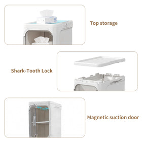 LXLXXL narrow storage cabinet used in a bathroom for toiletries