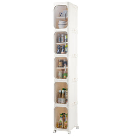 LXLXXL narrow storage cabinet beige in front view showing slim space-saving design