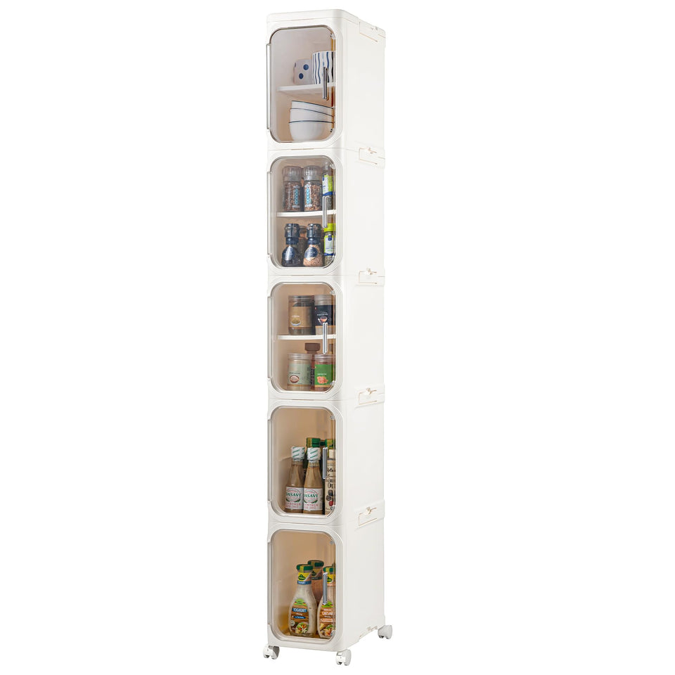 LXLXXL narrow storage cabinet beige in front view showing slim space-saving design
