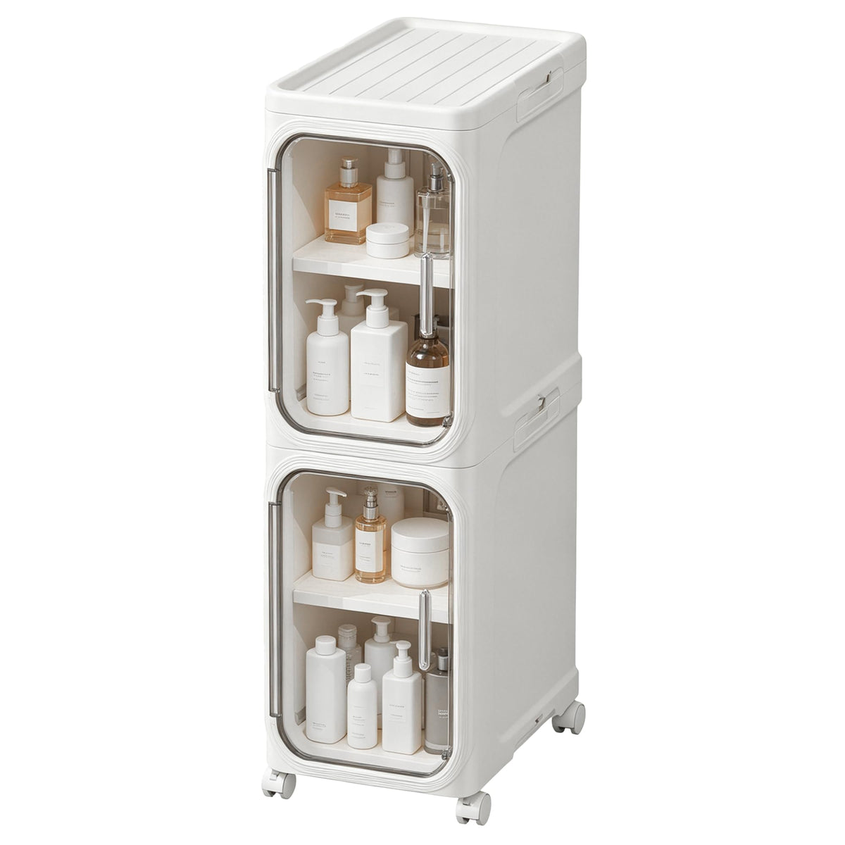 LXLXXL narrow storage cabinet front view showing compact footprint and white finish