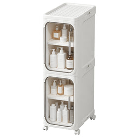 LXLXXL narrow storage cabinet front view showing compact footprint and white finish