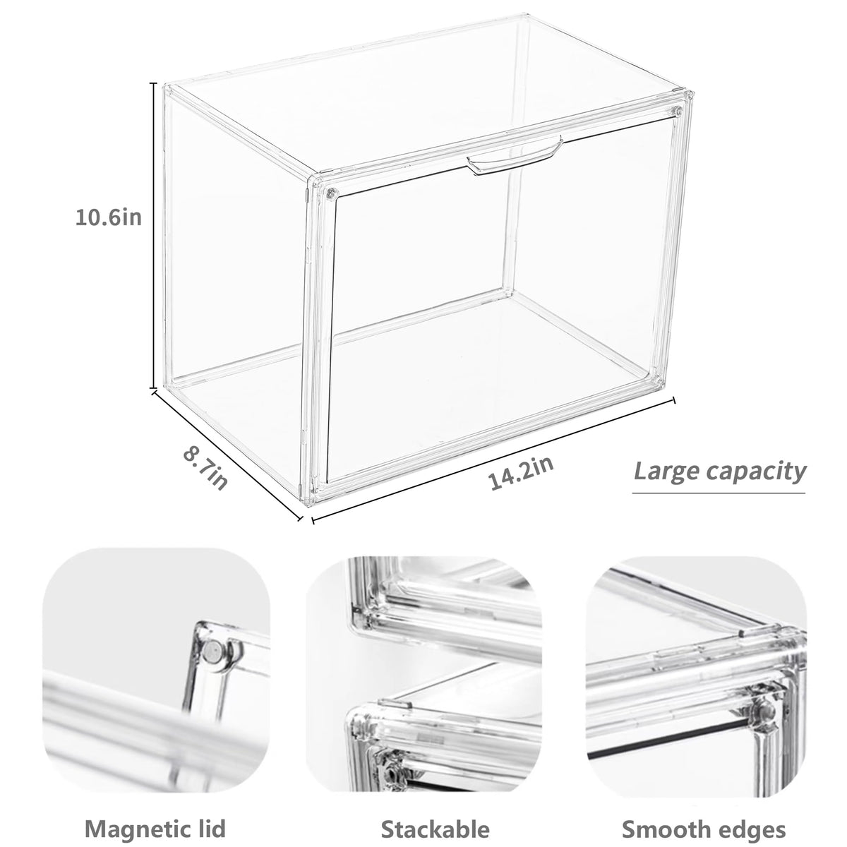 LXLXXL stackable bins with magnetic lid provide compact, modular organization