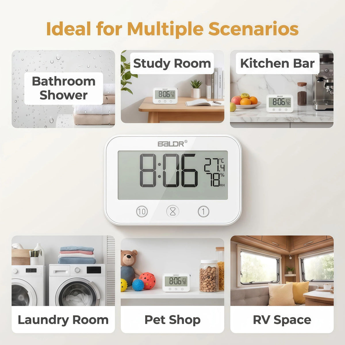 LXSZRPH shower clock with two suction cups attached to glass or tile