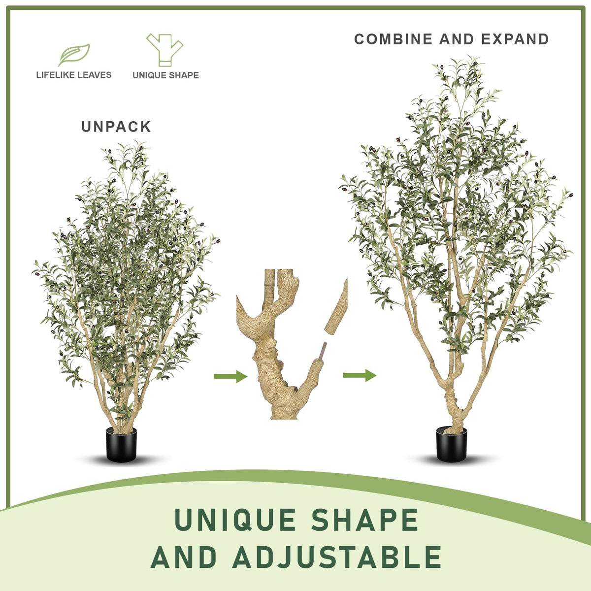 LYERSE 7-foot olive tree features sturdy inner wires for easy shaping.