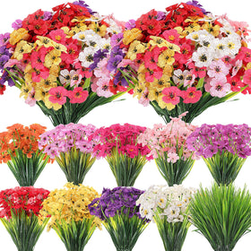 Lyrow 100 bundles violet artificial flowers for outdoor UV-resistant display.