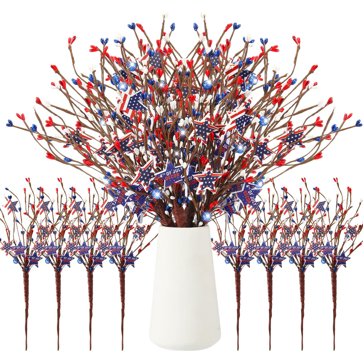 Lyrow 8-pack patriotic berry picks in red white blue for festive decor
