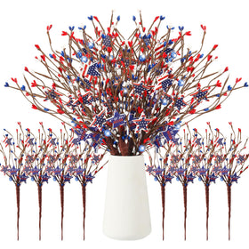 Lyrow 8-pack patriotic berry picks in red white blue for festive decor