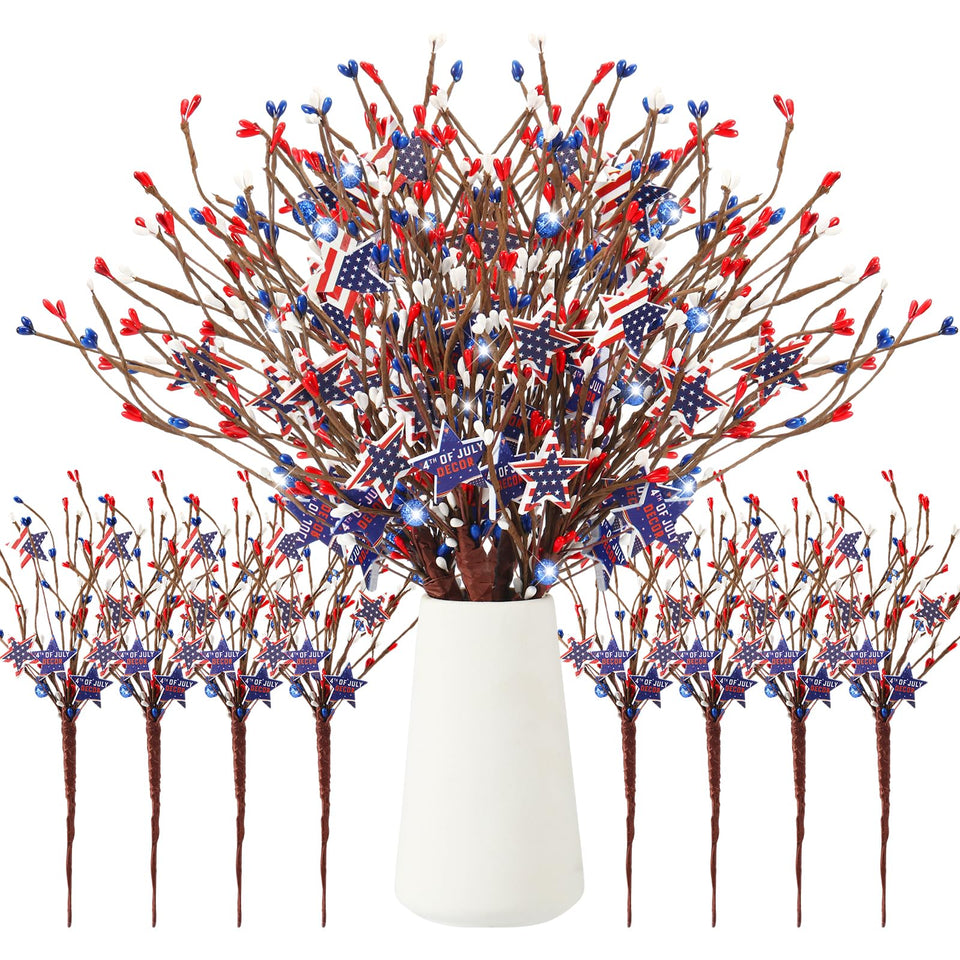 Lyrow 8-pack patriotic berry picks in red white blue for festive decor