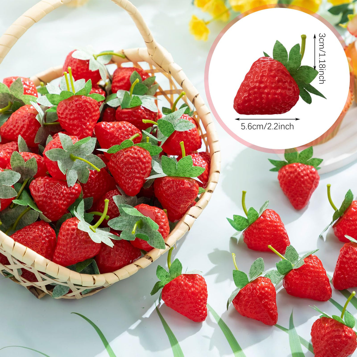 Lyrow artificial strawberries arranged in baskets for charming, reusable accents.