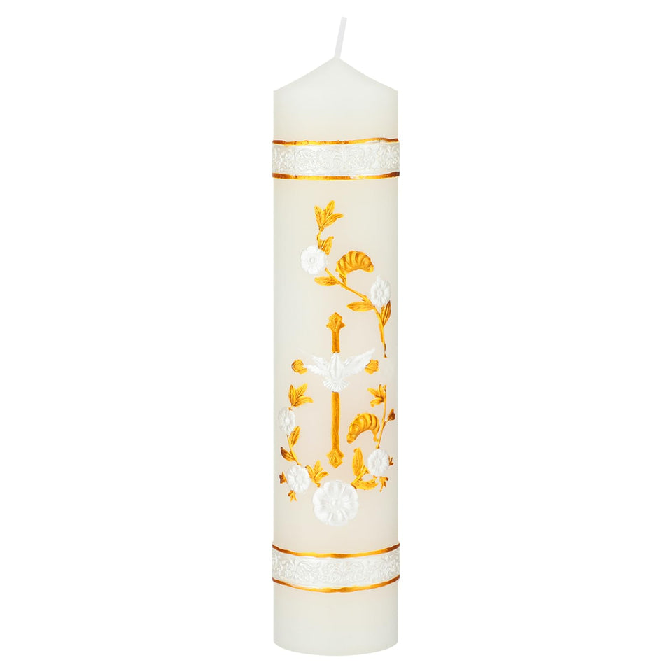Lyrow baptism candle with cross and dove design for sacred ceremonies