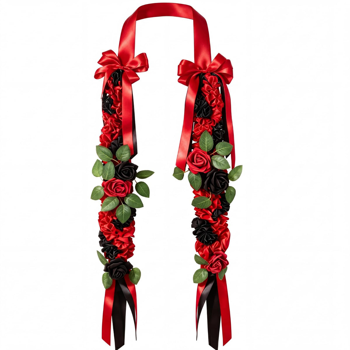 Lyrow graduation rose lei in red, 50-inch length for ceremonial photos.