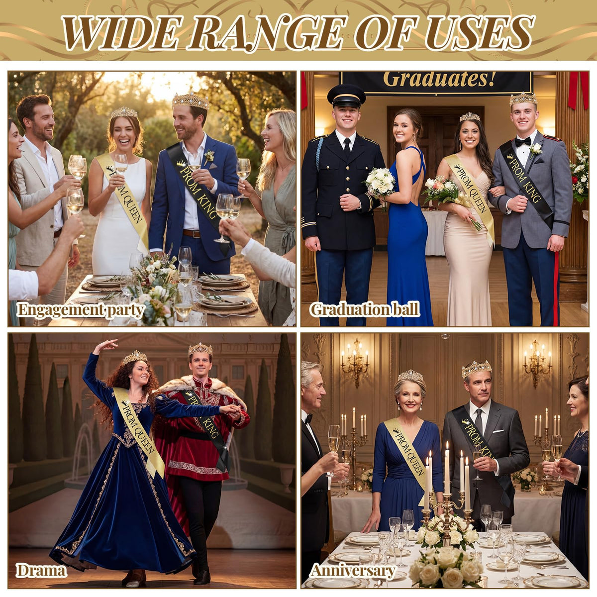 Lyrow black and gold crown set adds regal flair.