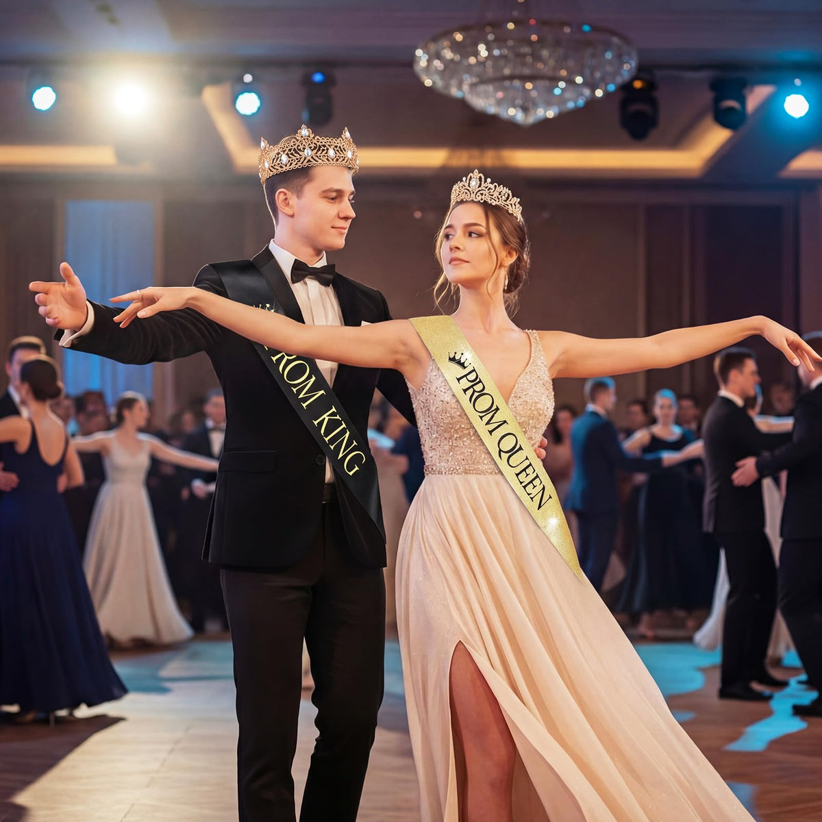 Lyrow prom queen crown with rhinestones for elegant homecoming looks.