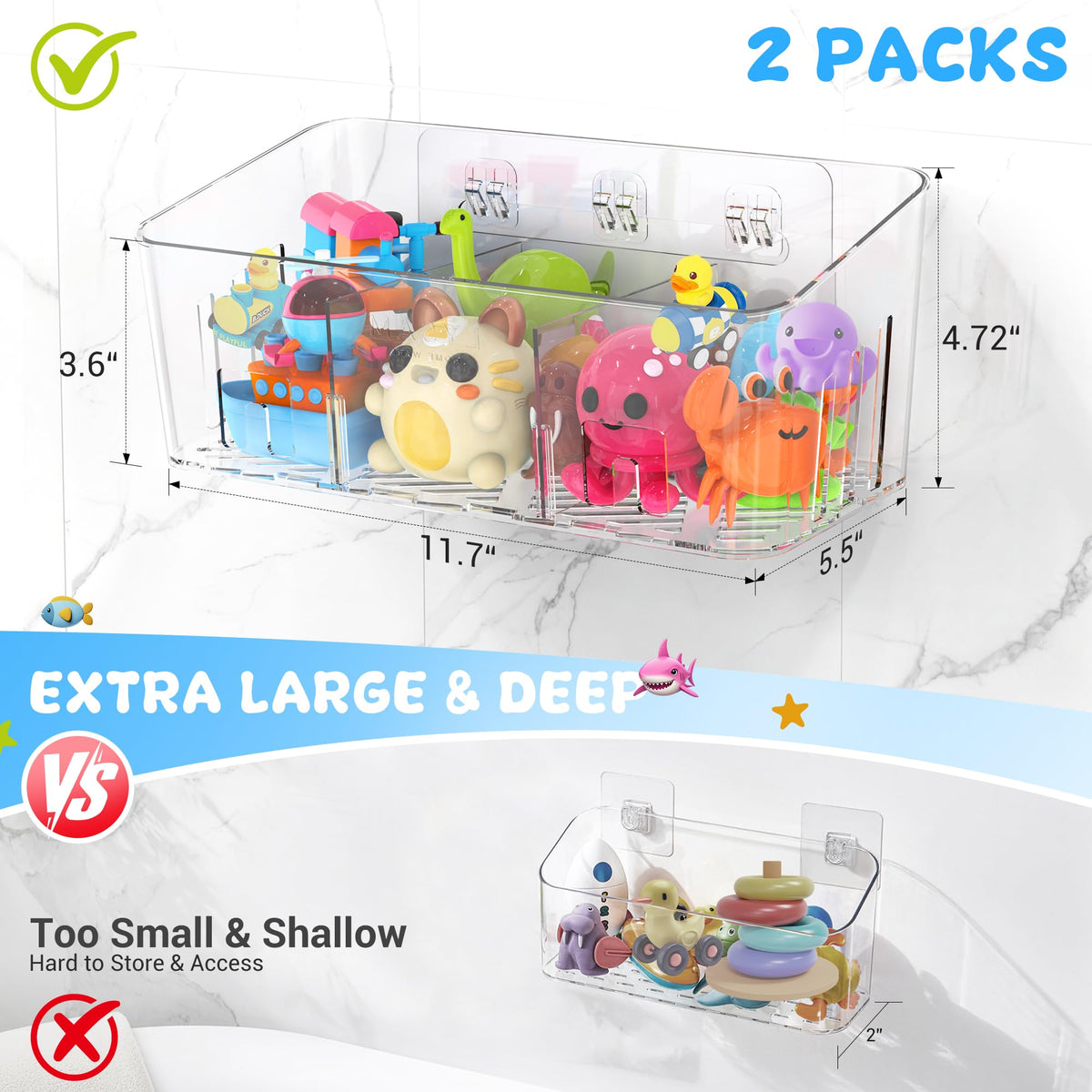 Lysam bath toy storage front scoop design for easy toy retrieval