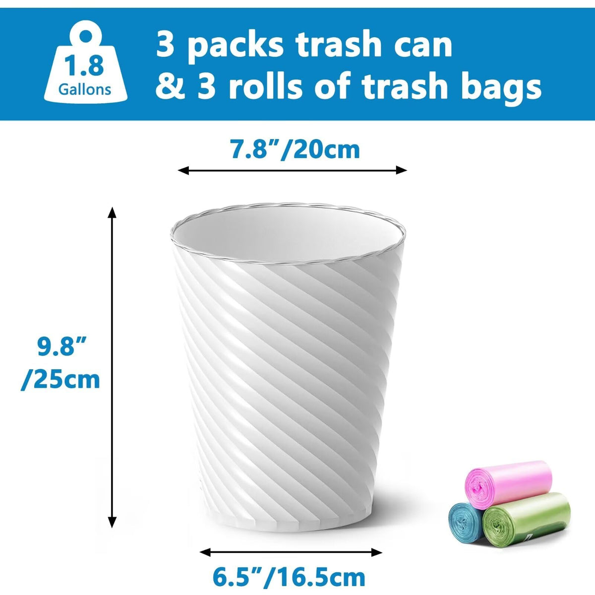 Lysam includes three rolls of extra-thick garbage bags for quick disposal.