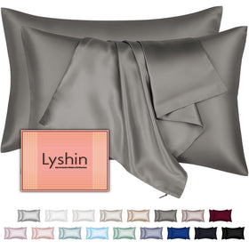 LYSHIN silk pillowcase 2-pack king size with hidden zipper for secure, low-friction sleep.
