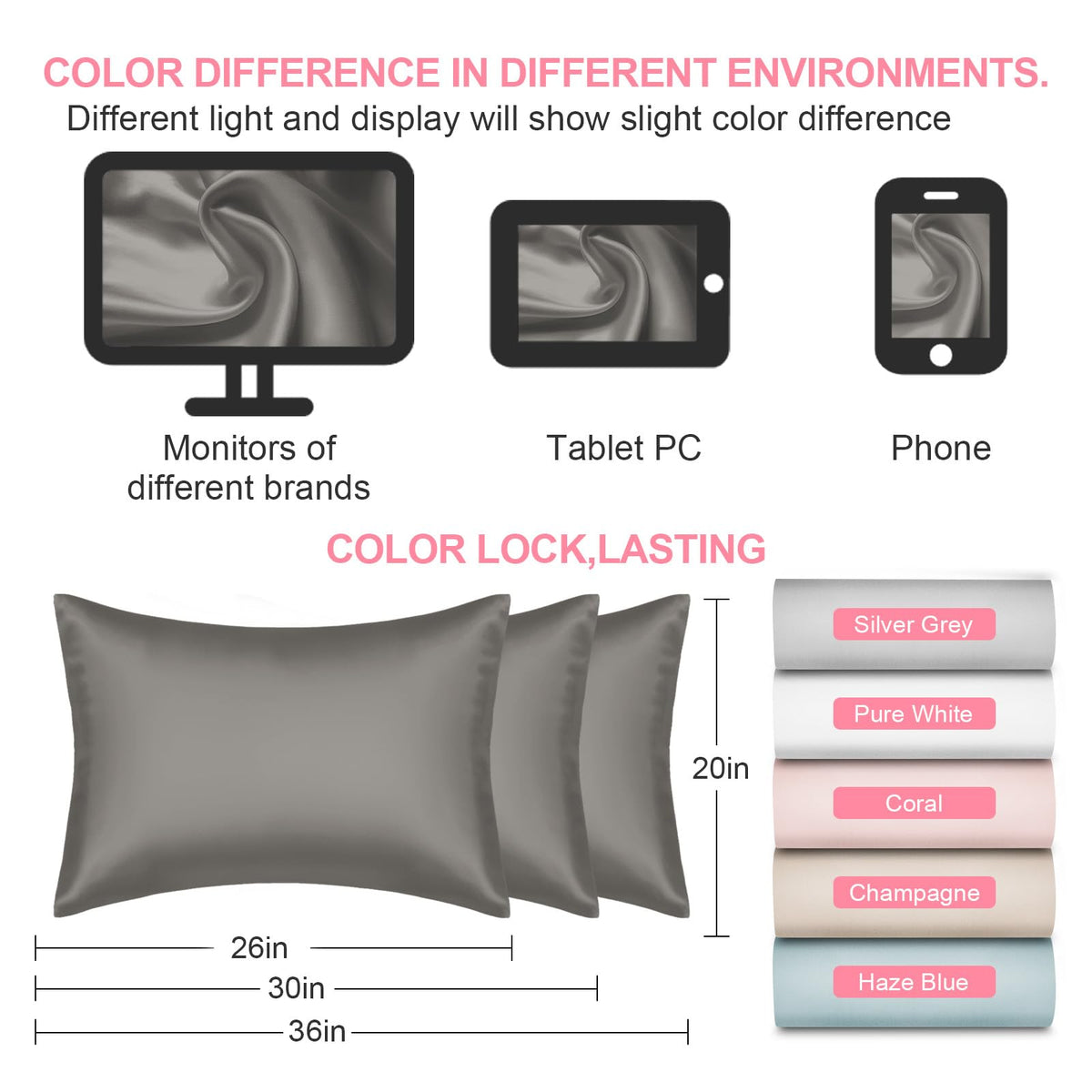 Cool-to-touch LYSHIN silk pillowcase close-up on fabric surface