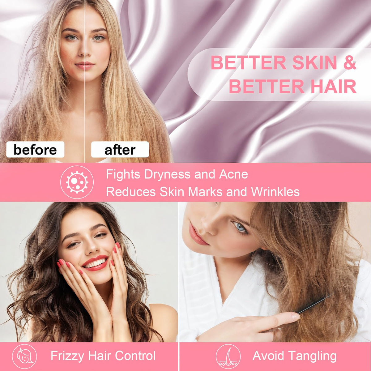LYSHIN silk pillowcase provides hair and skin protection at night.