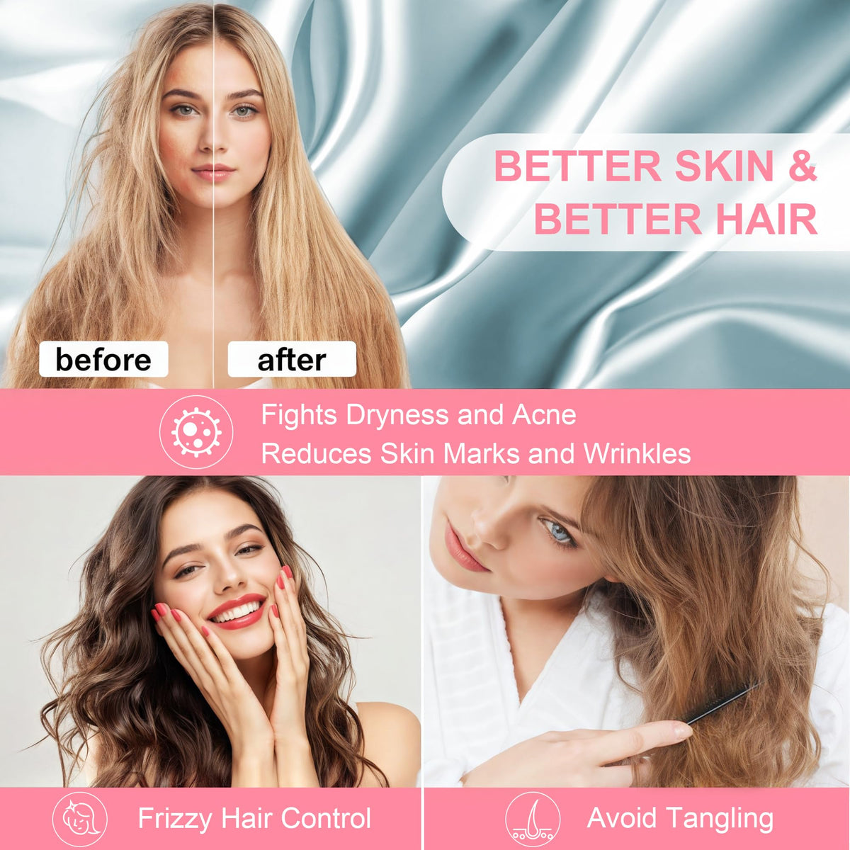 LYSHIN mulberry silk pillowcase protects hair from frizz and dryness