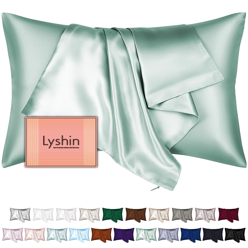 LYSHIN silk pillowcase king-size with hidden zipper offers cooling comfort for hair and skin.