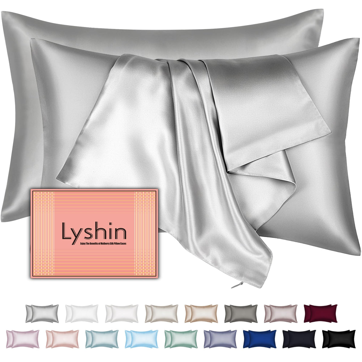 LYSHIN silk pillowcase queen 2-pack with hidden zip for smooth hair and skin care.