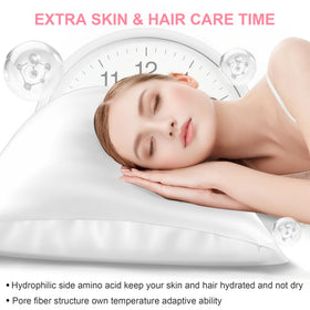 Pillowcase resting on a neutral bed, cool to touch for refreshing sleep.
