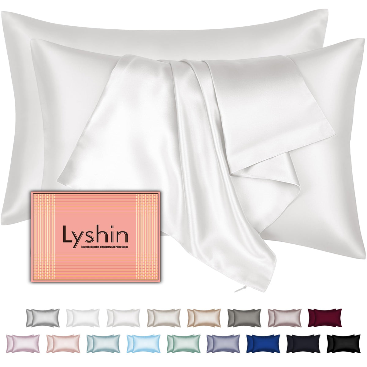 LYSHIN silk pillowcase ivory with hidden zipper for secure, smooth skin.