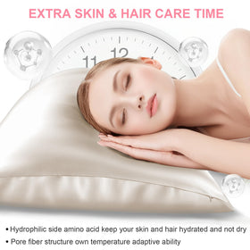 LYSHIN beige silk pillowcase on bed highlights cooling, comfortable sleep