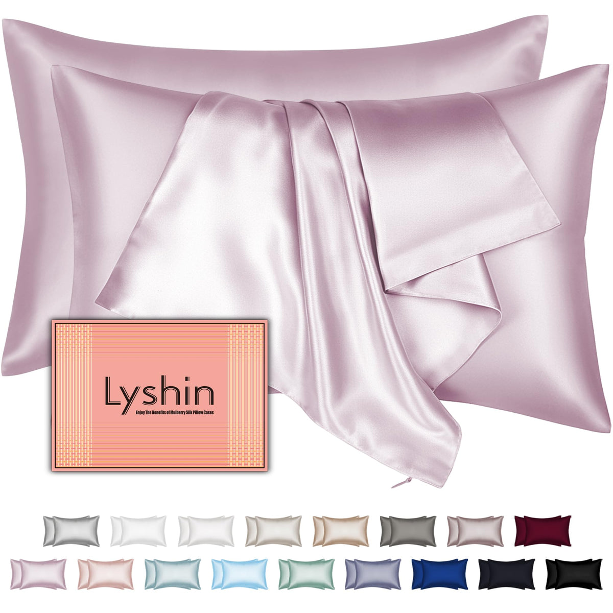 LYSHIN silk pillowcase two-pack lavender smooths skin and hair.