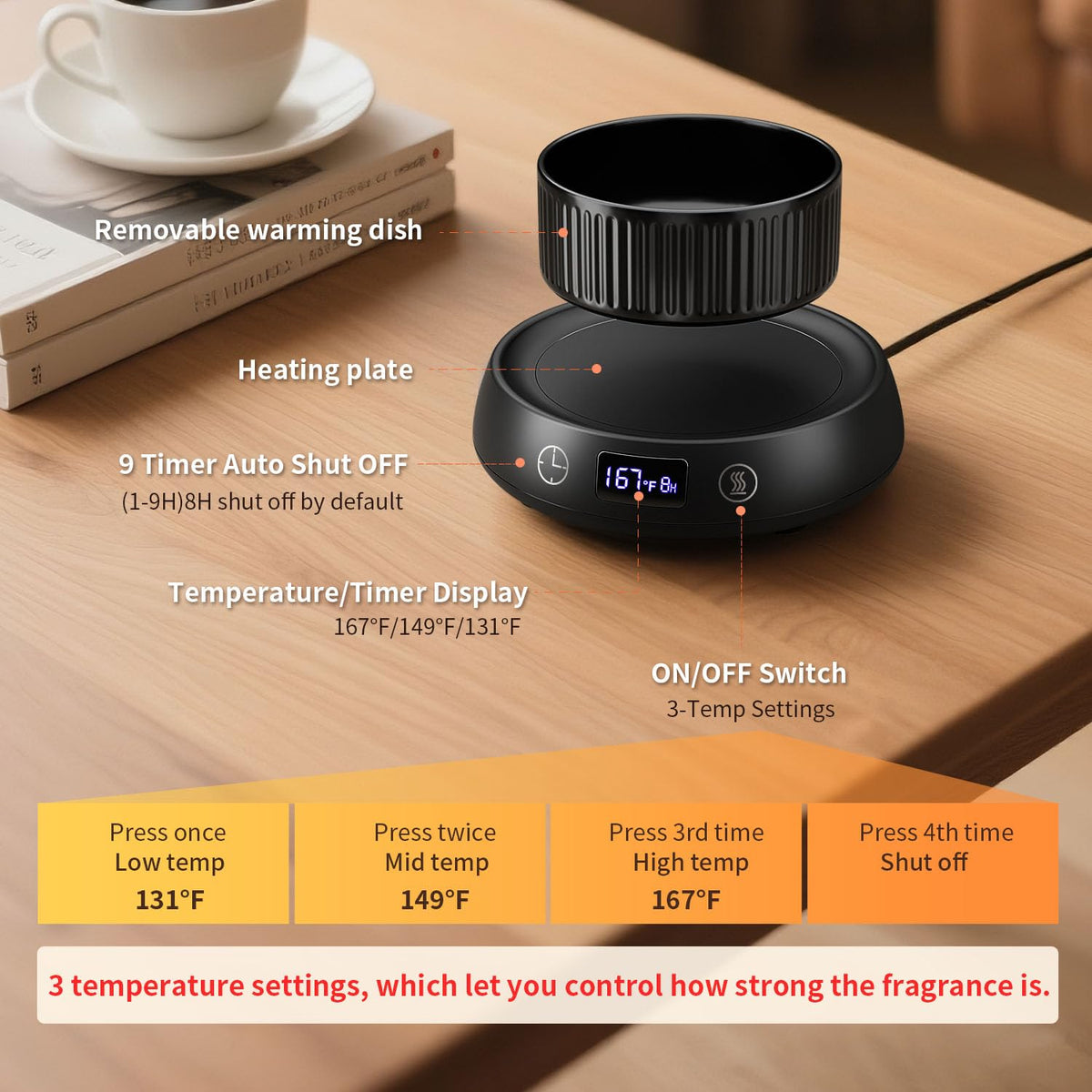 Smoke-free, flame-free Lyty wax warmer design for safer indoor use