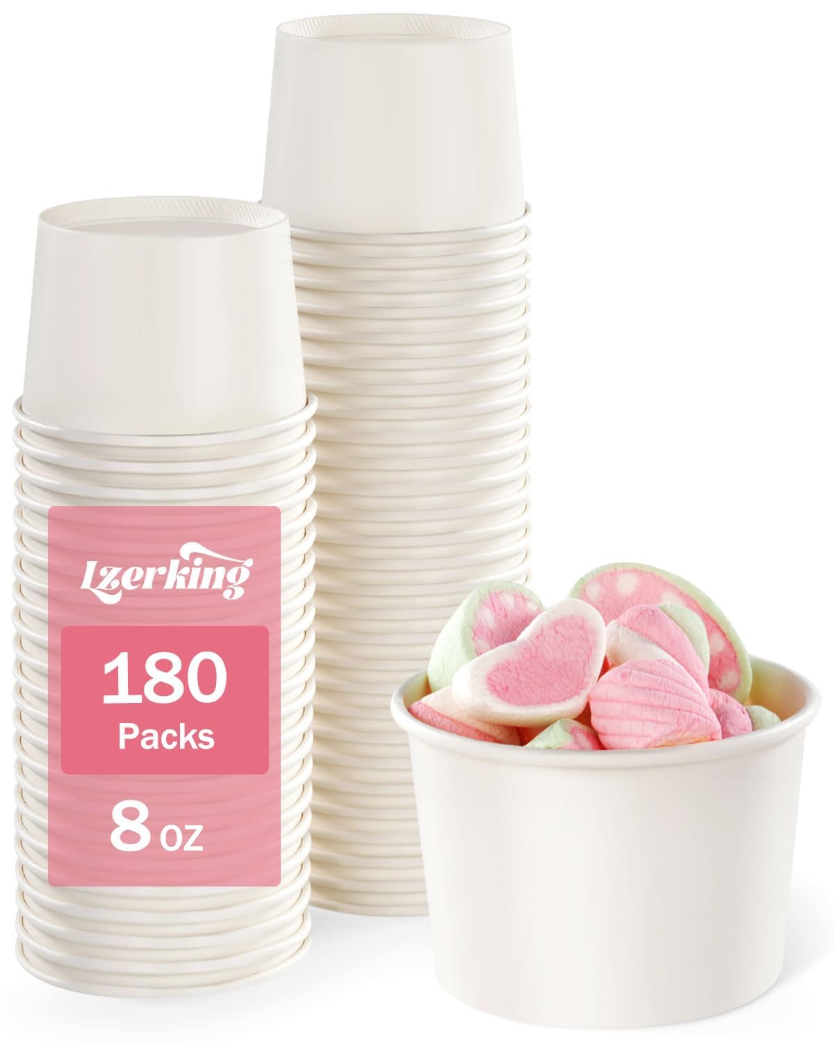 Lzerking ice cream cups 8 oz white for portioned desserts.