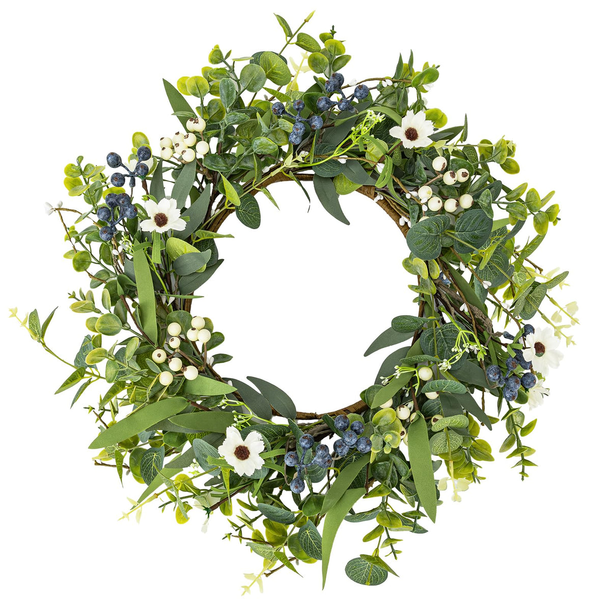 LZNPA 20 inch eucalyptus blue berries wreath on front door for chic curb appeal