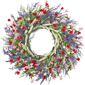 LZNPA 26-inch lavender wreath on front door enhances spring curb appeal.