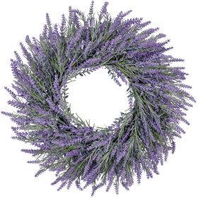 LZNPA 26-inch lavender wreath on front door adds romantic curb appeal.