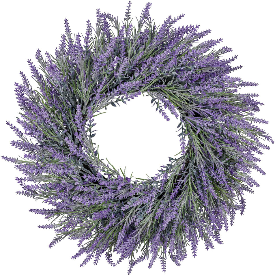 LZNPA 26-inch lavender wreath on front door adds romantic curb appeal.