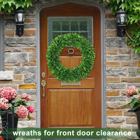 LZNPA Boxwood Wreath for garden or entryway, realistic leaf texture and color.