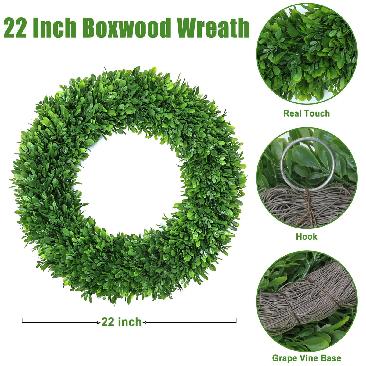 LZNPA Boxwood Wreath with hook-ready design for easy mounting.