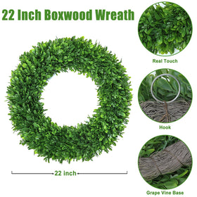LZNPA Boxwood Wreath with hook-ready design for easy mounting.