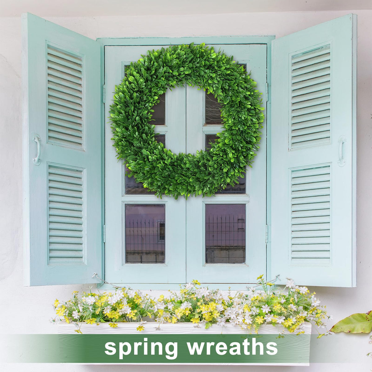 LZNPA Boxwood Wreath front door 22 inches, lush greenery stays vibrant.