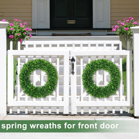 LZNPA Boxwood Wreath for outdoor or indoor use, natural look elevates spring decor.