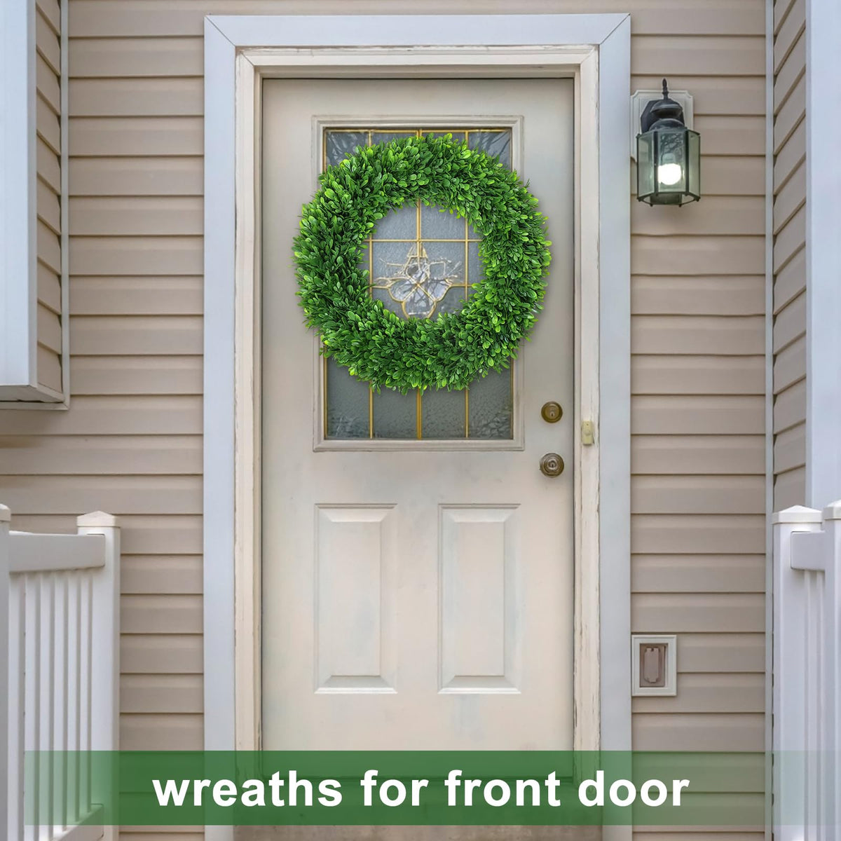 LZNPA Boxwood Wreath adds spring decor to farmhouse porches and living spaces.