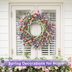 LZNPA lavender wreath displayed on front door for welcoming entry.