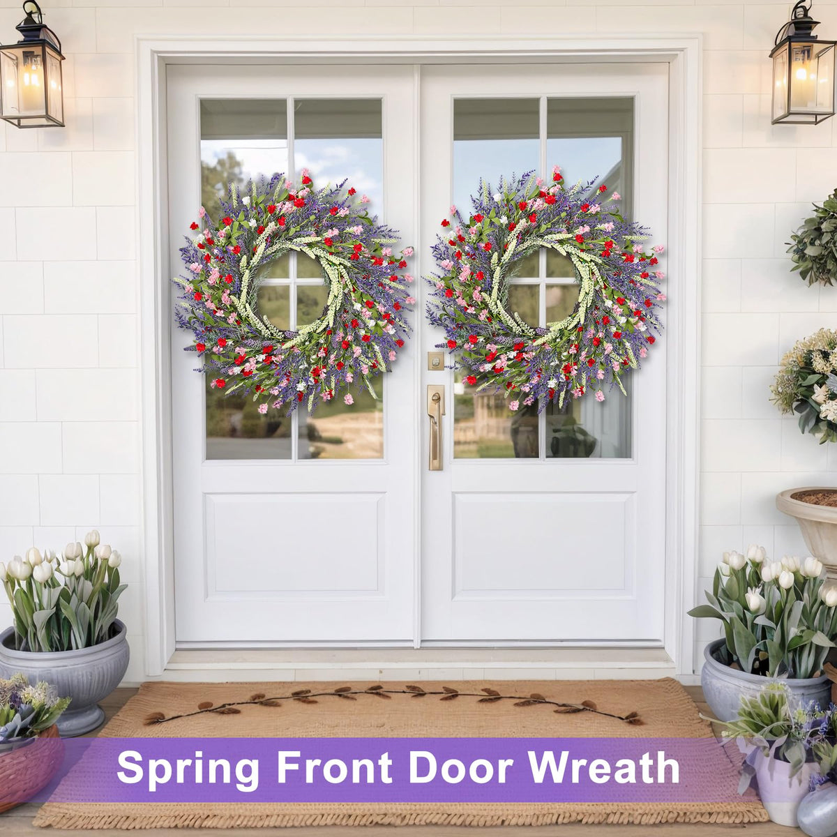 LZNPA lavender wreath close-up reveals lifelike petals and vibrant color.