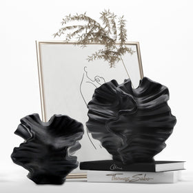 LZV ceramic vase set two tall flower-shape display for living room elegance.