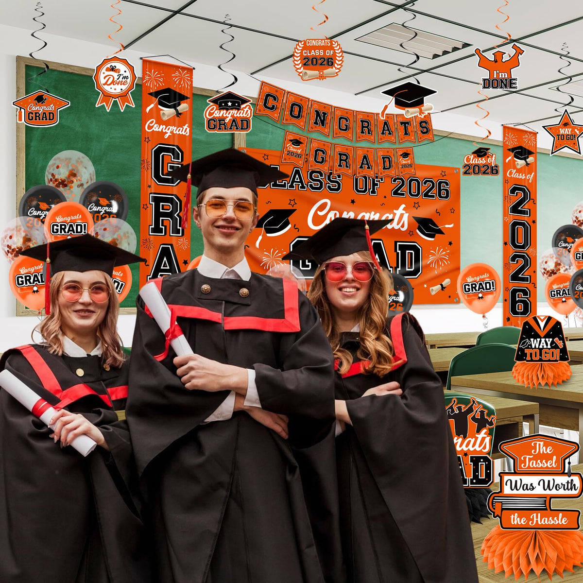 AMFEOV congrats on graduation sign complements the overall decor