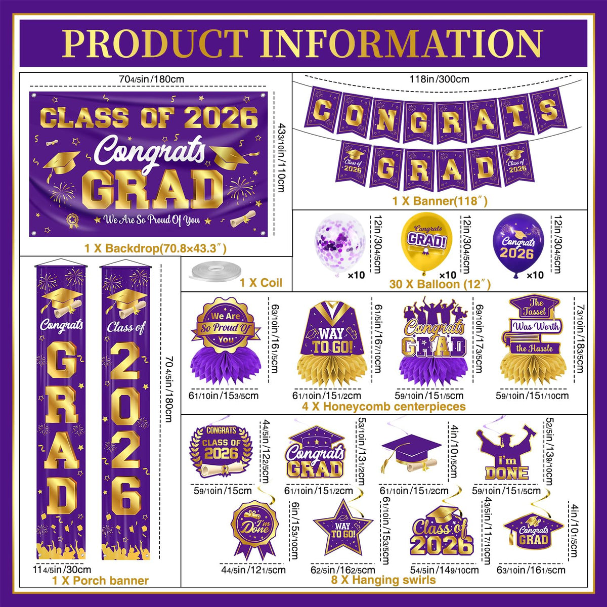 M AMFEOV graduation balloons bundle adds color and excitement to your party.