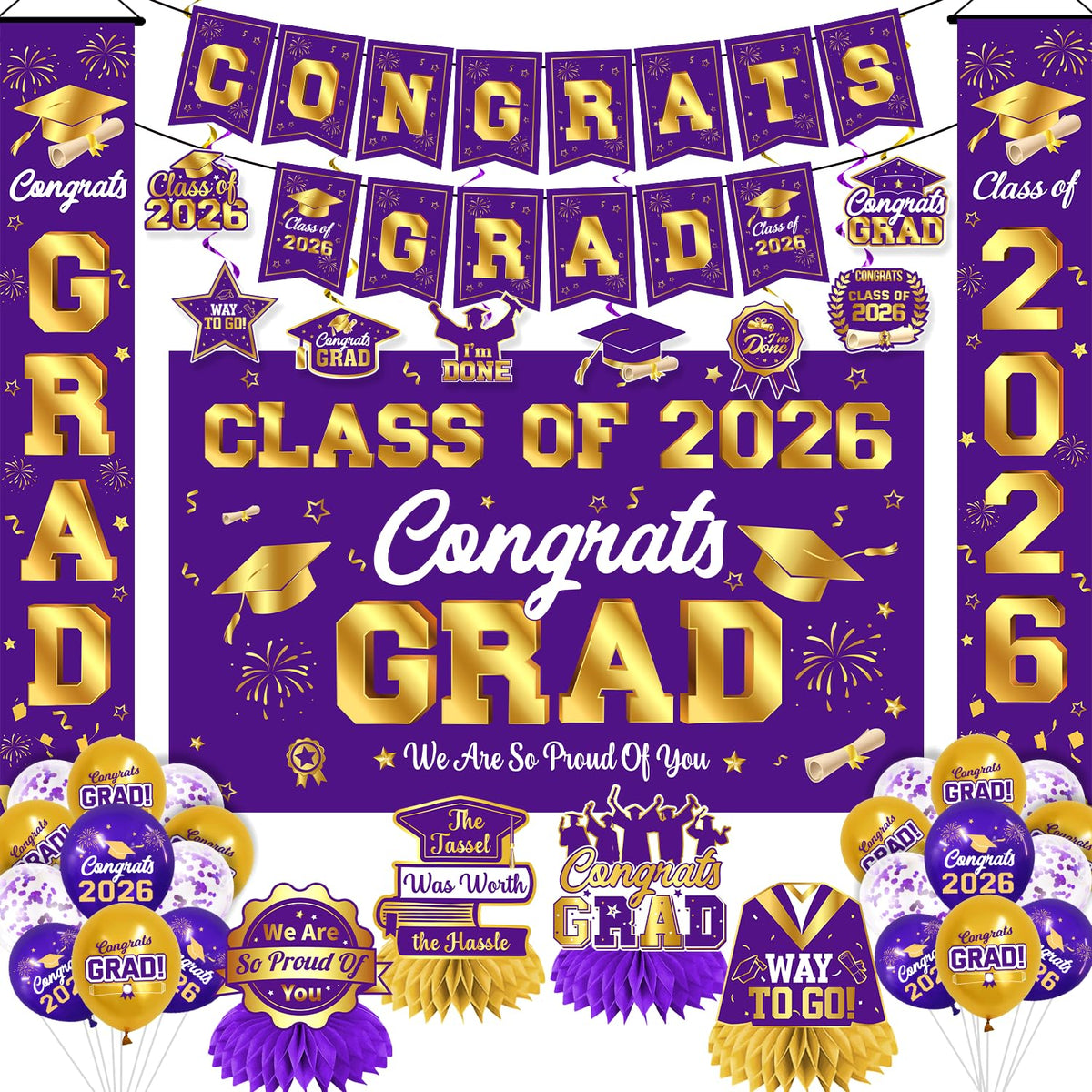 M AMFEOV graduation banner with 'Congrats Grad' creates standout photo moments.