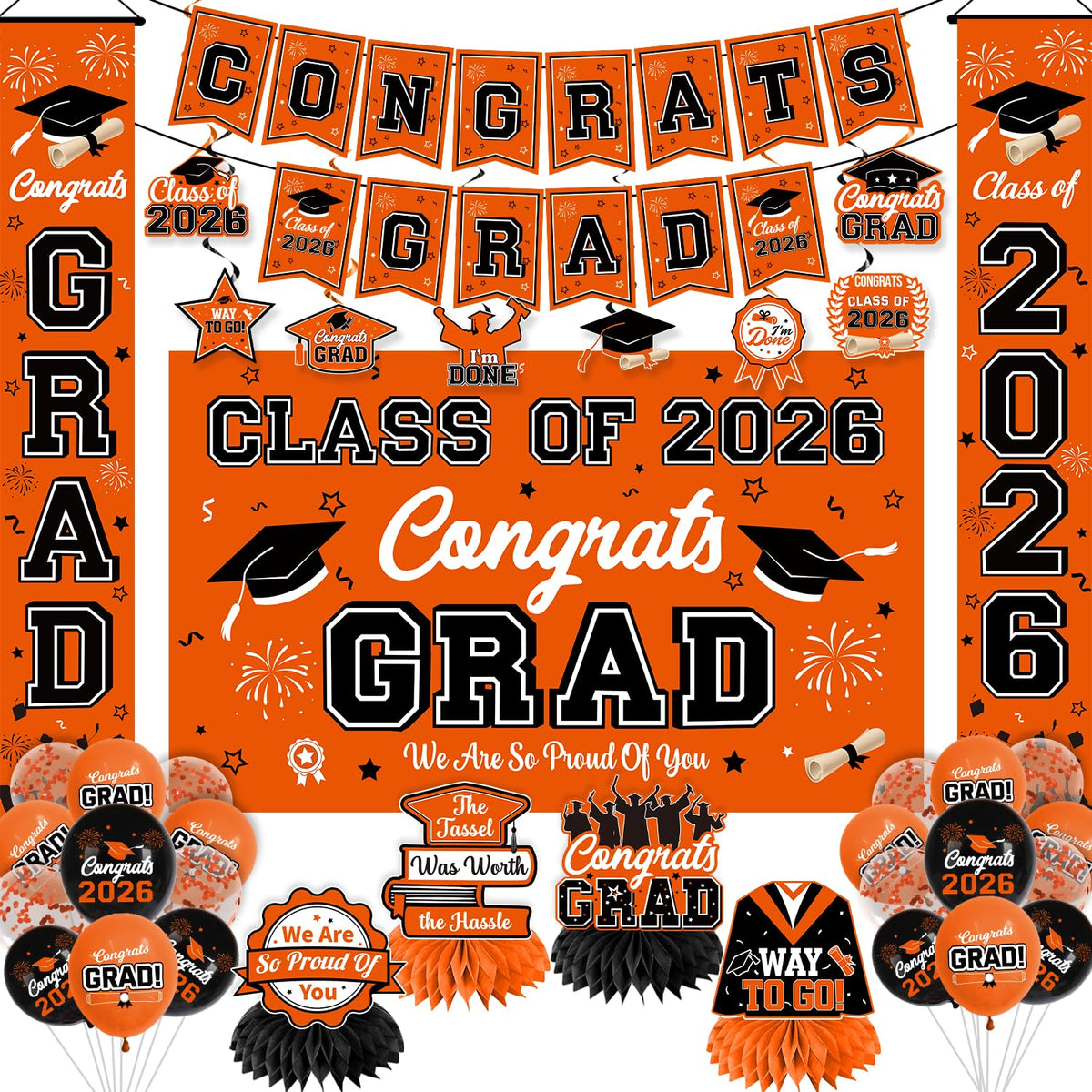 M AMFEOV graduation banner congrats enhances a stylish party entrance