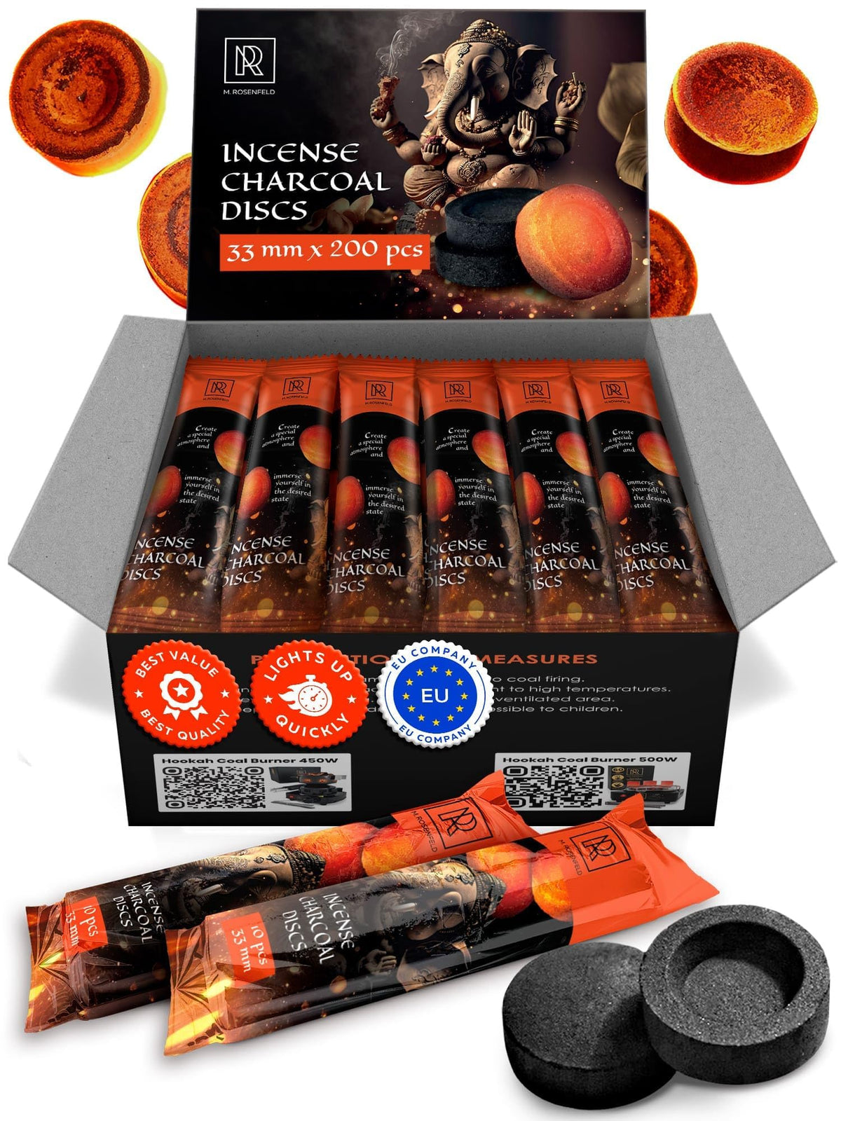 M. ROSENFELD charcoal disc 200 pcs for incense burning with lasting aroma.