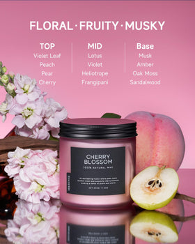 M&SENSE Cherry Blossom Candle wax detail highlights natural soy wax